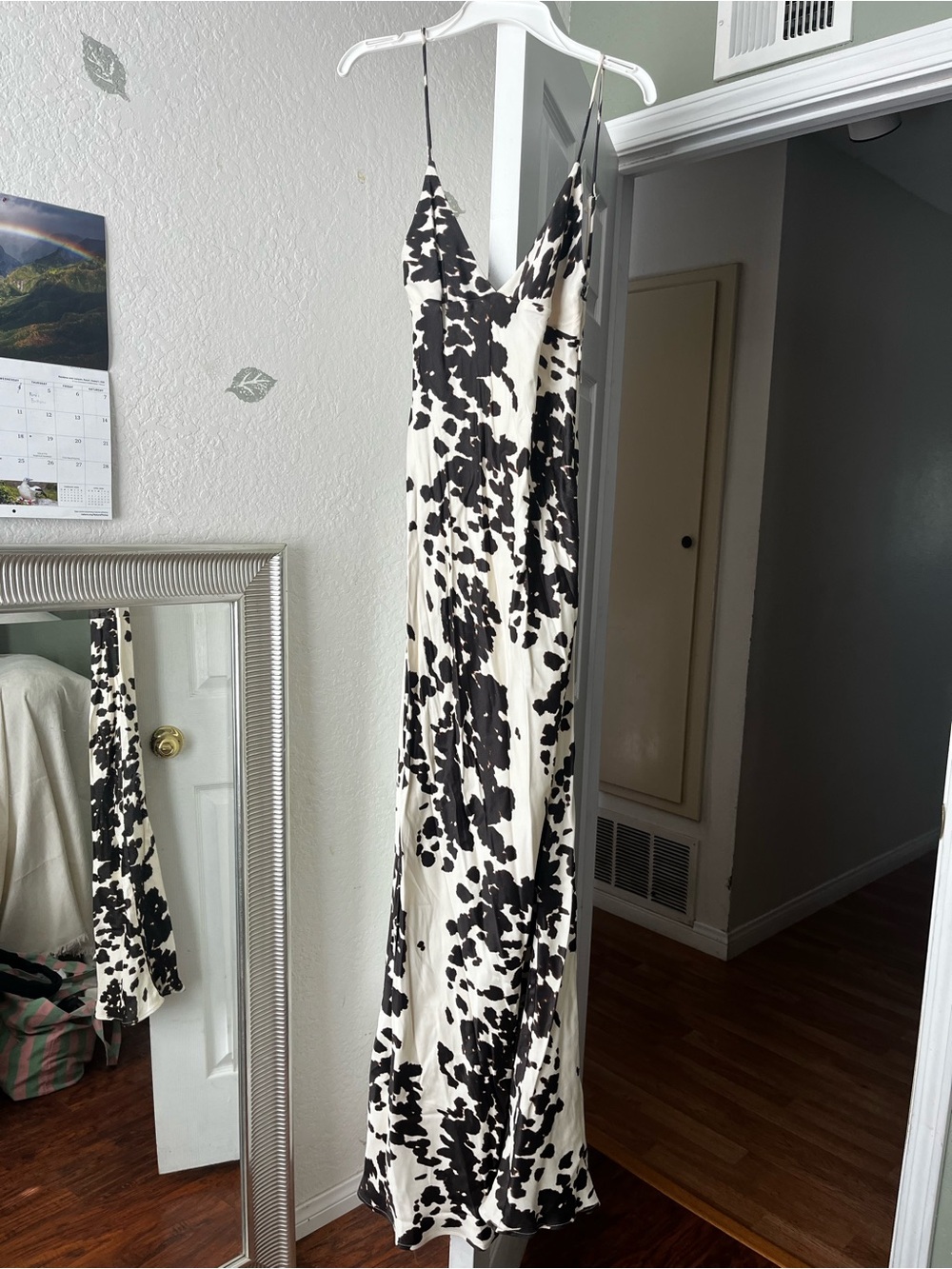 Zara Black and White Spotted Maxi Slip Dress